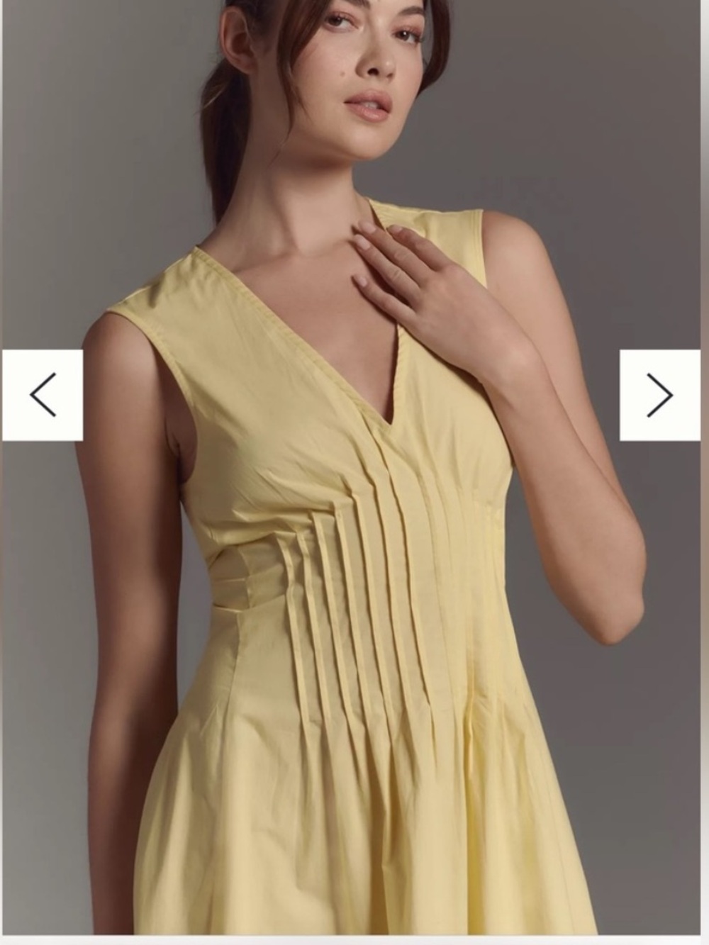 ANTHROPOLOGIE MAEVE HAILEY DEEP V NECK YELLOW MIDI PINTUCK DRESS NWOT  MED